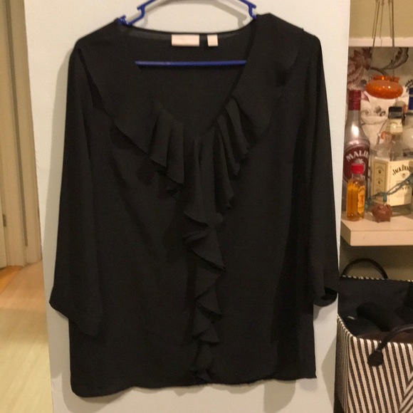 Black New York & Co ruffled blouse - Picture 1 of 2